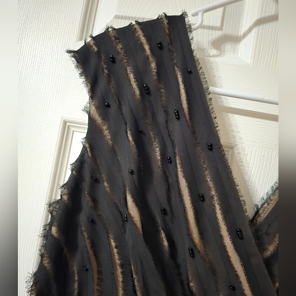 Adrianna Papell Beaded Bandage Sheath Dress, Deep Mesh V-Neck, Stretchy, EUC! - Picture 4 of 12